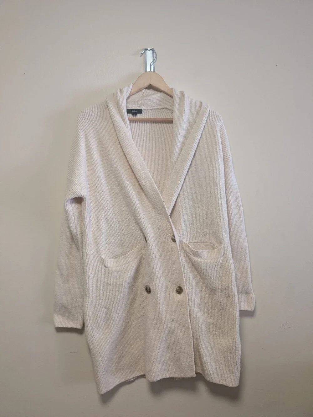 J. Crew Cream Shawl Collar Long Cardigan Sweater Small
